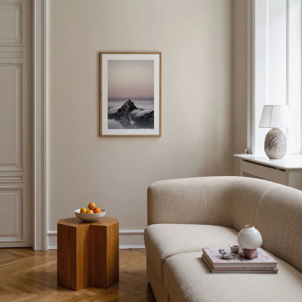 mountain peak in clouds poster living room wall decor