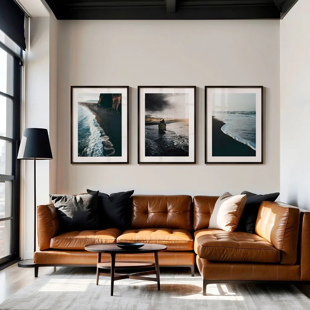 Gallery wall with ocean coast poster set dark sea landscape art