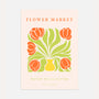 Tulips in a vase poster with vivid orange flowers and fresh green botanical accents