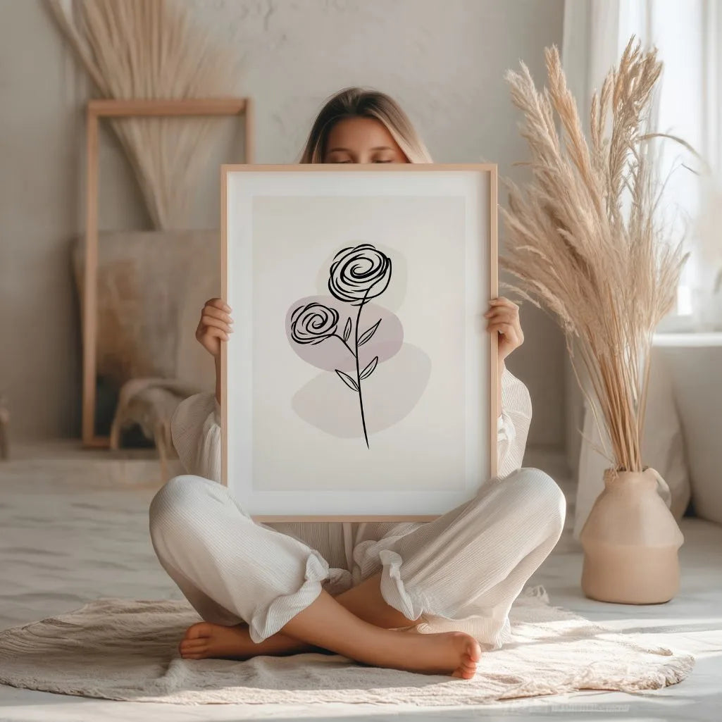 pastel rose line art wall decor