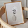 Rose line art poster displayed in gallery wall with minimalist black and beige prints