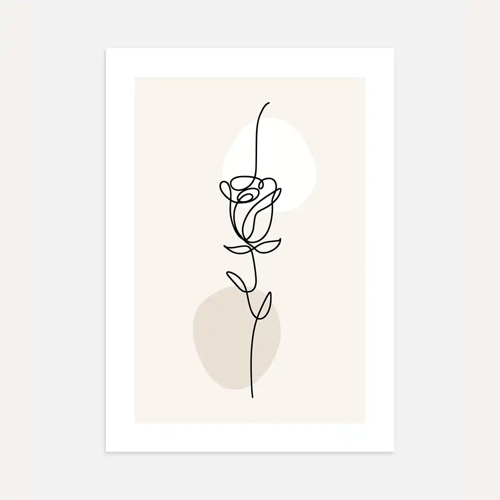 Minimalist rose line art poster with single line drawing on beige background
