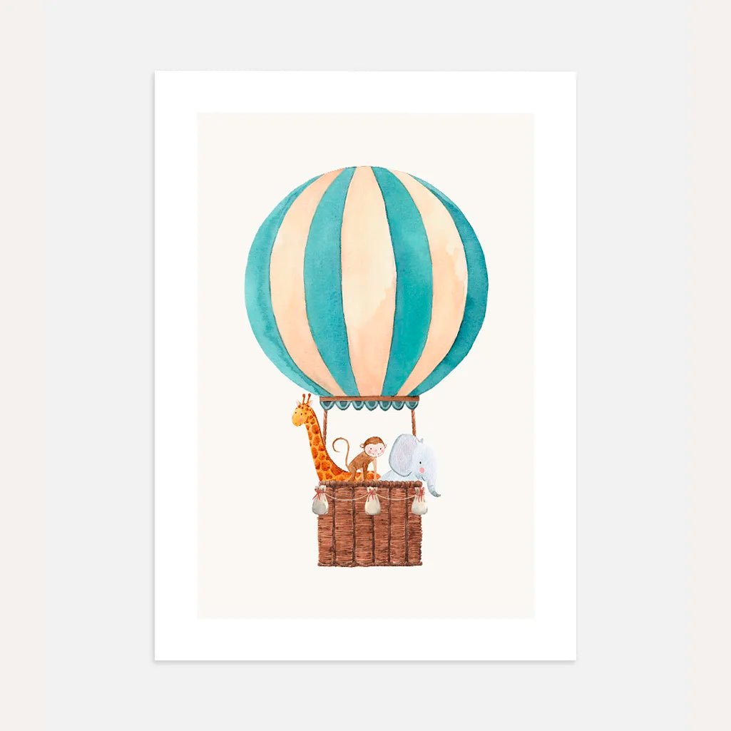 safari animals hot air balloon poster kids wall art