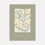 Sage floral harmony poster with cream flowers on muted green botanical background