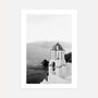 santorini bell tower black white poster wall art