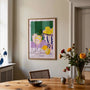 Sicilian inspired lemon poster styled in bright modern kitchen