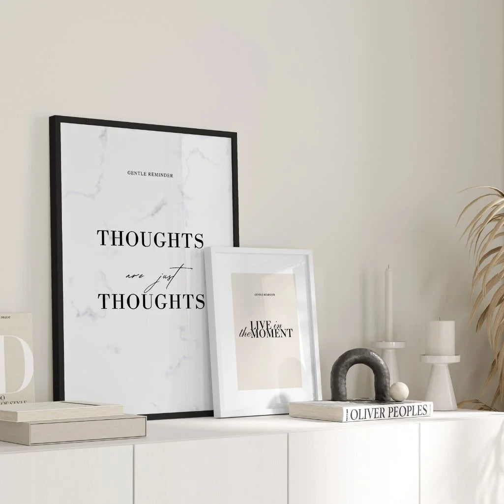 minimalist quote poster in neutral toned gallery wall setup