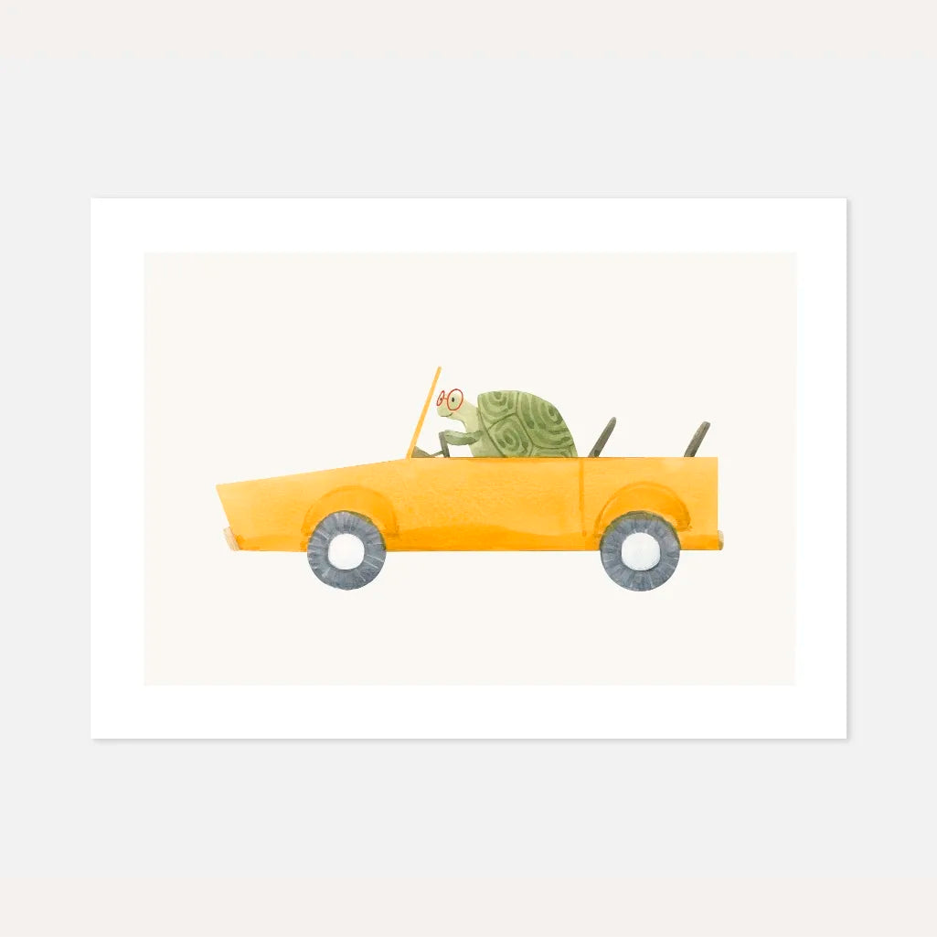 turtle yellow car poster kids wall art