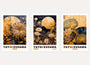 Yayoi Kusama night floral poster set of 3 with gold flowers and moon dark wall art